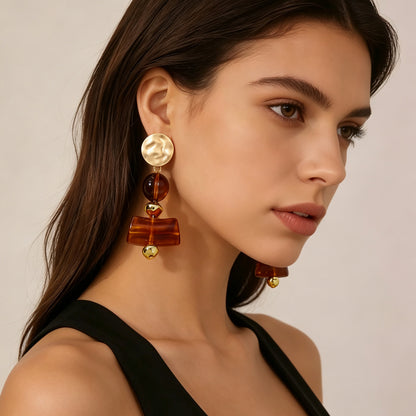 Deep Amber Geometric Resin Earrings
