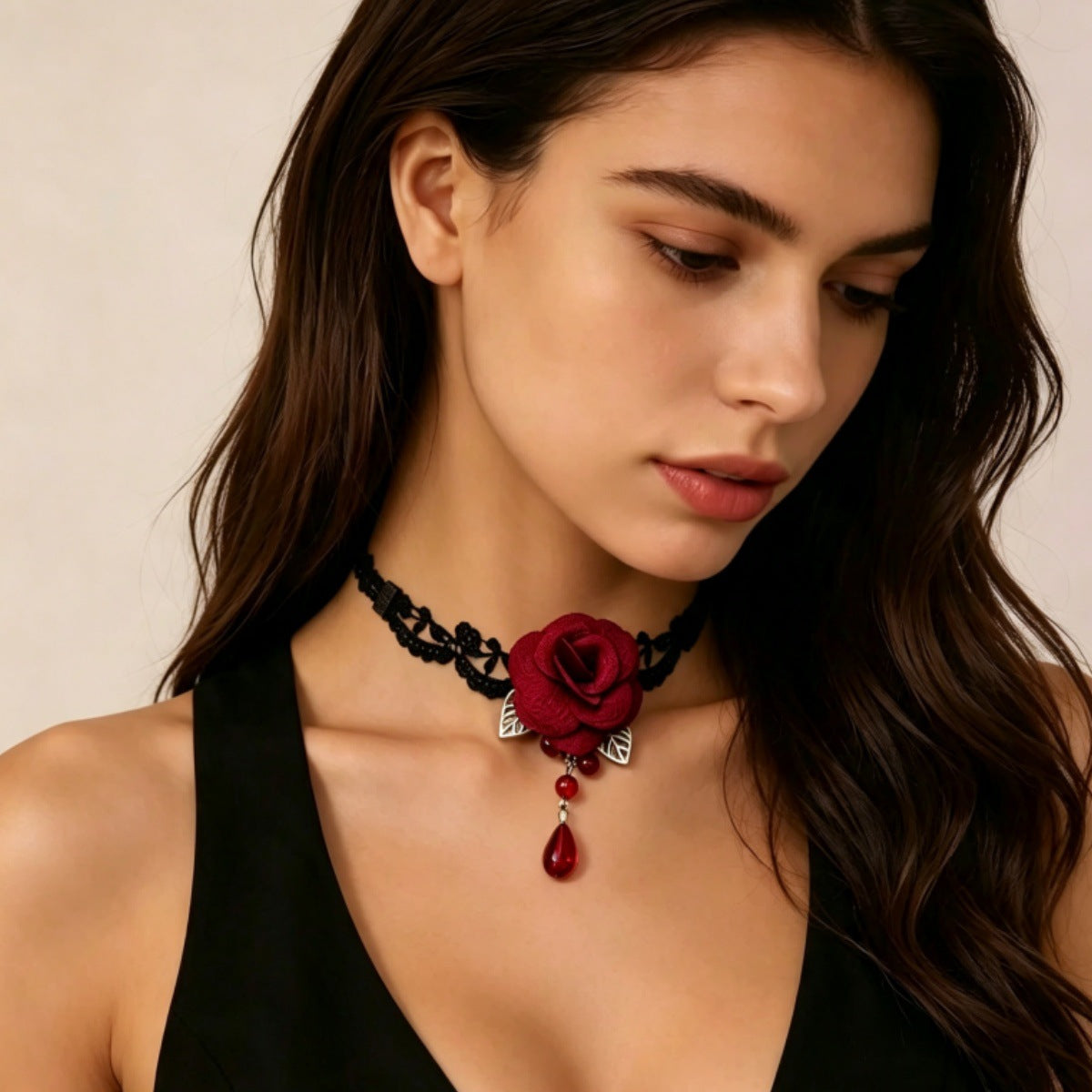 Vintage Red Rose Lace Choker Necklace