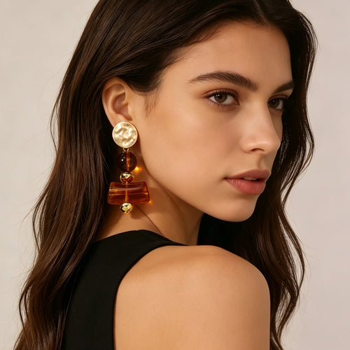 Deep Amber Geometric Resin Earrings