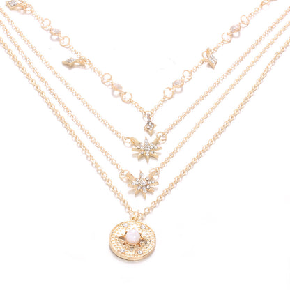 Vintage Layered Necklace for Women with Faux Pearl & Rhinestone Star Pendant