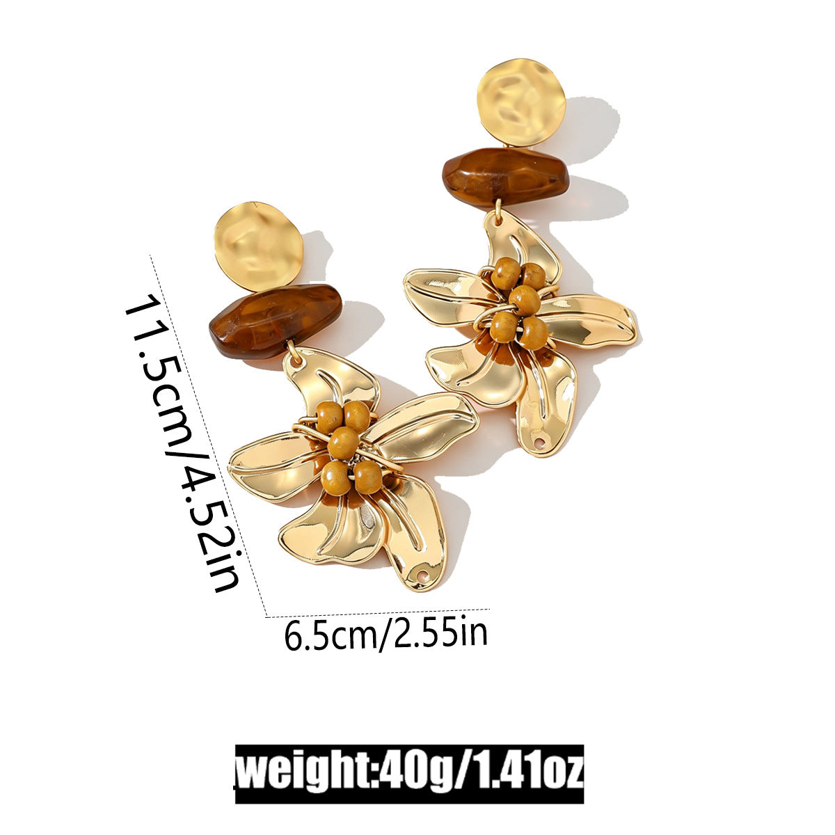 Caramel Gold Flower Drop Earrings