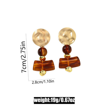Deep Amber Geometric Resin Earrings