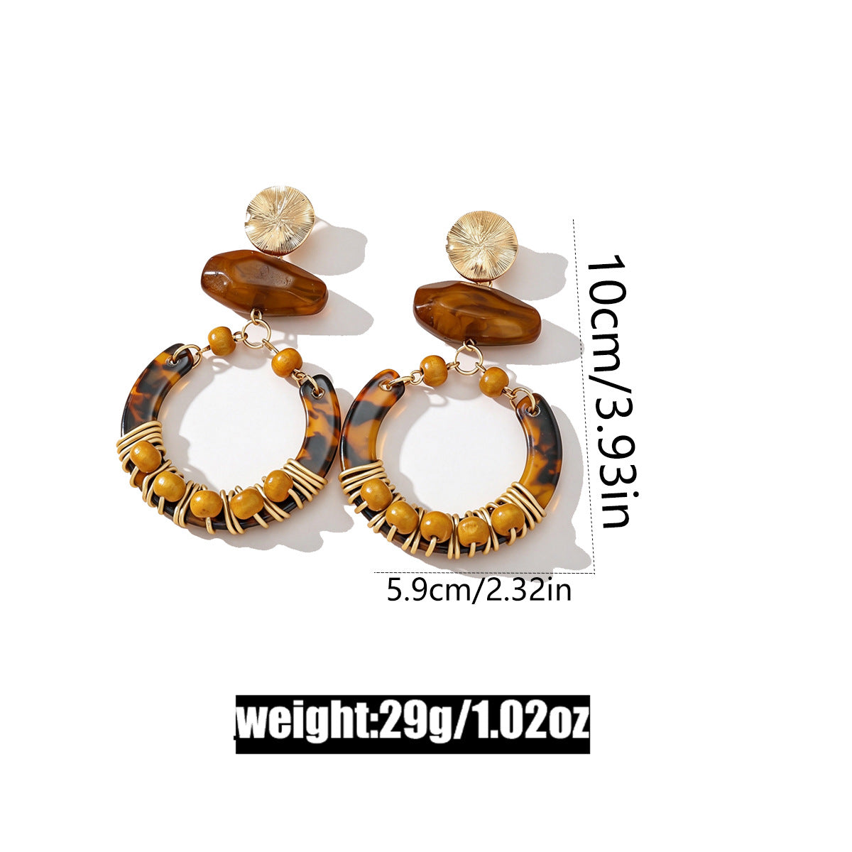 Amber Bohemian Geometric Dangle Earrings with Hand-Wrapped Beaded Details