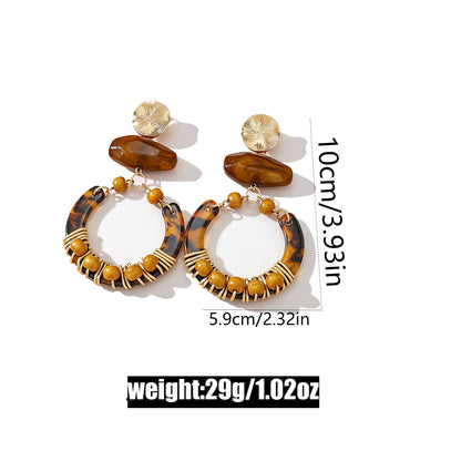 Amber Bohemian Geometric Dangle Earrings with Hand-Wrapped Beaded Details
