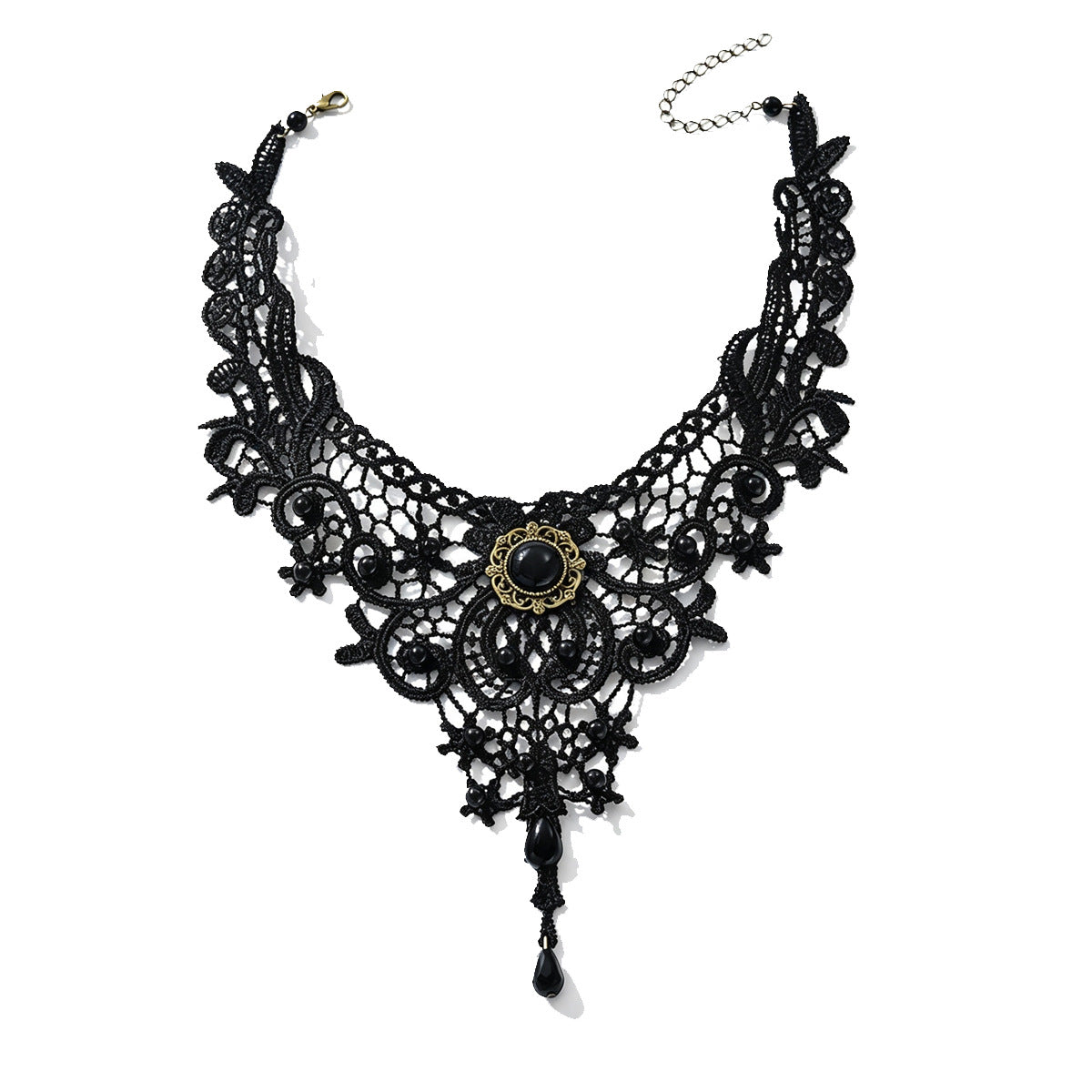 Gothic Vintage Lace Choker Necklace with Teardrop Tassel Pendant