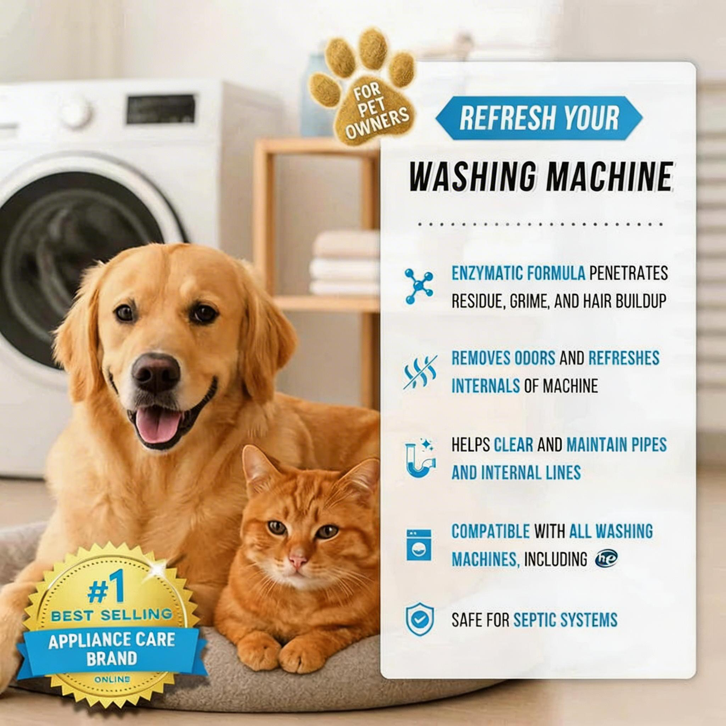 🔥Eco-Friendly Washing Machine Cleaner Fights Pet Odors & Hair Build-Up for Fresh Clean Machines
